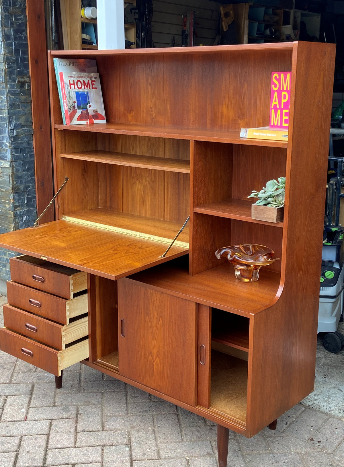 REFINISHED Danish Mid Century Modern teak highboard 48.75