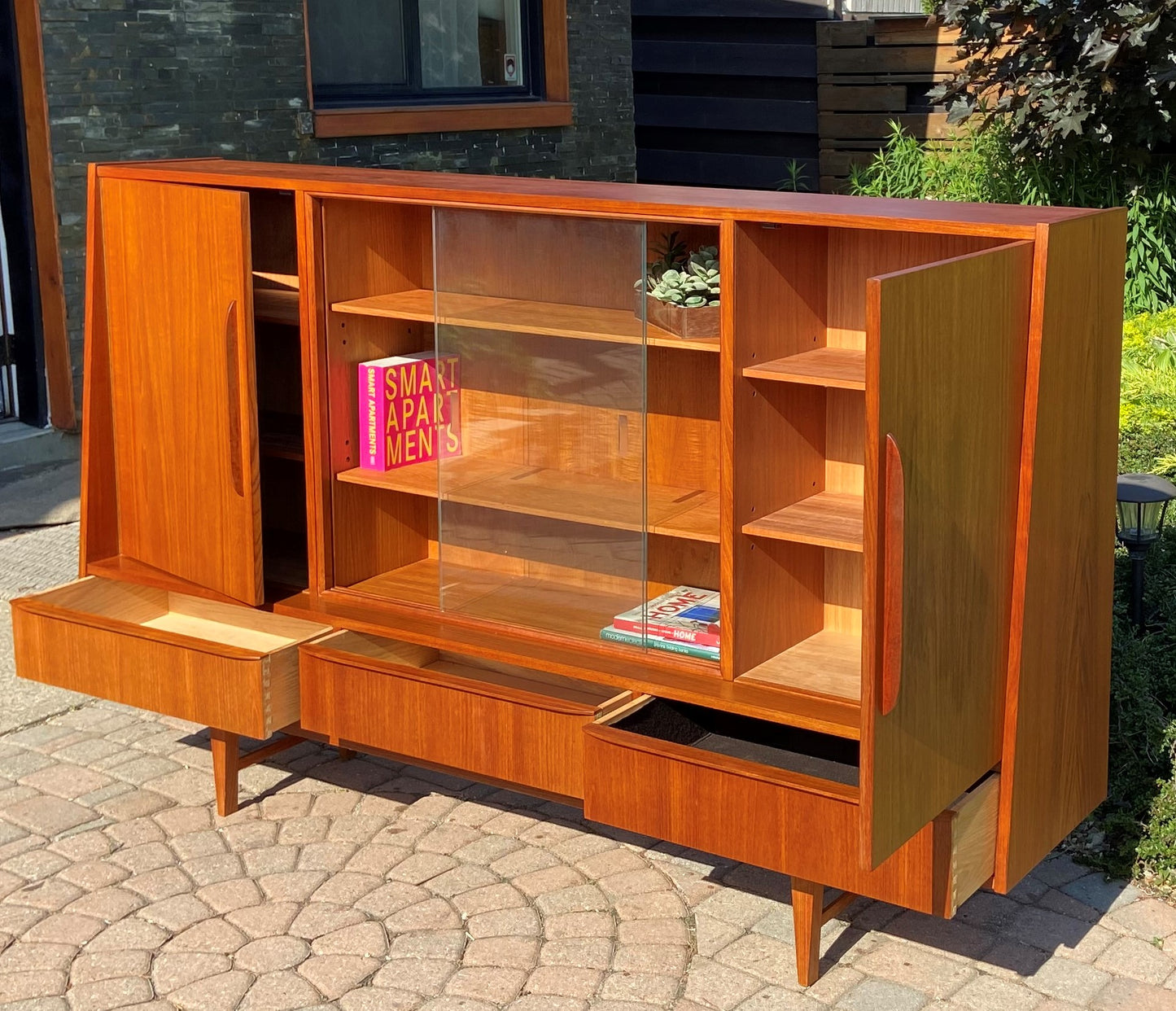 REFINISHED Danish Mid Century Modern Teak Highboard 76", narrow