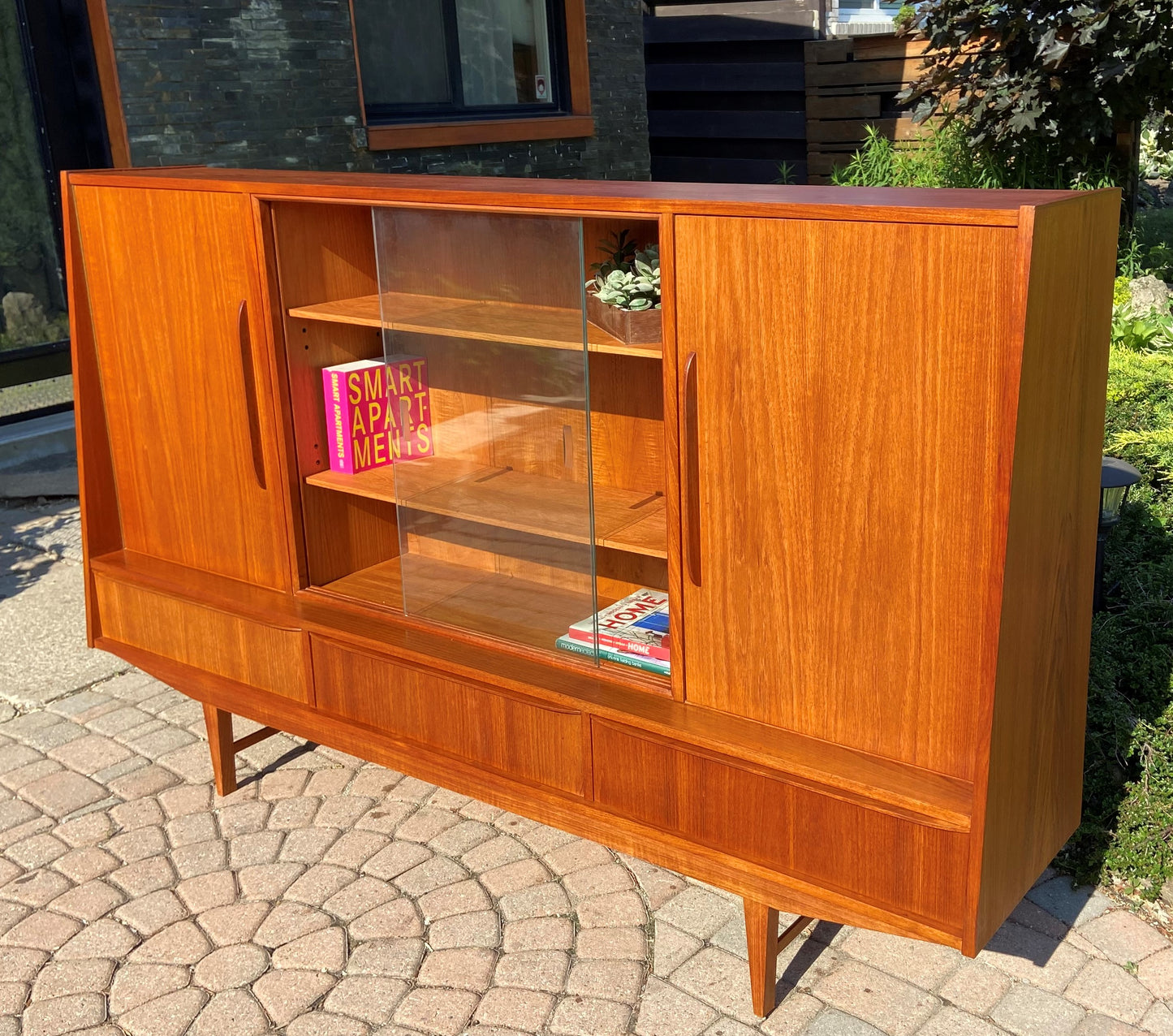 REFINISHED Danish Mid Century Modern Teak Highboard 76", narrow