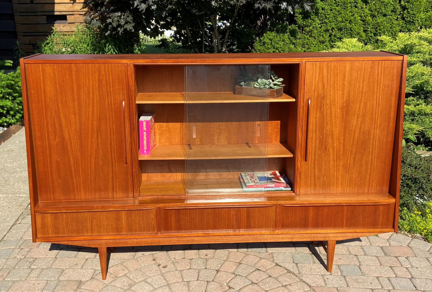 REFINISHED Danish Mid Century Modern Teak Highboard 76", narrow