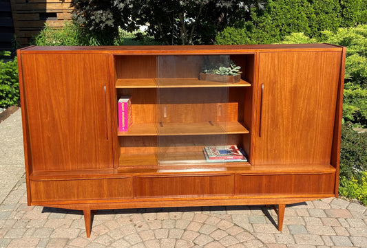 REFINISHED Danish Mid Century Modern Teak Highboard 76", narrow