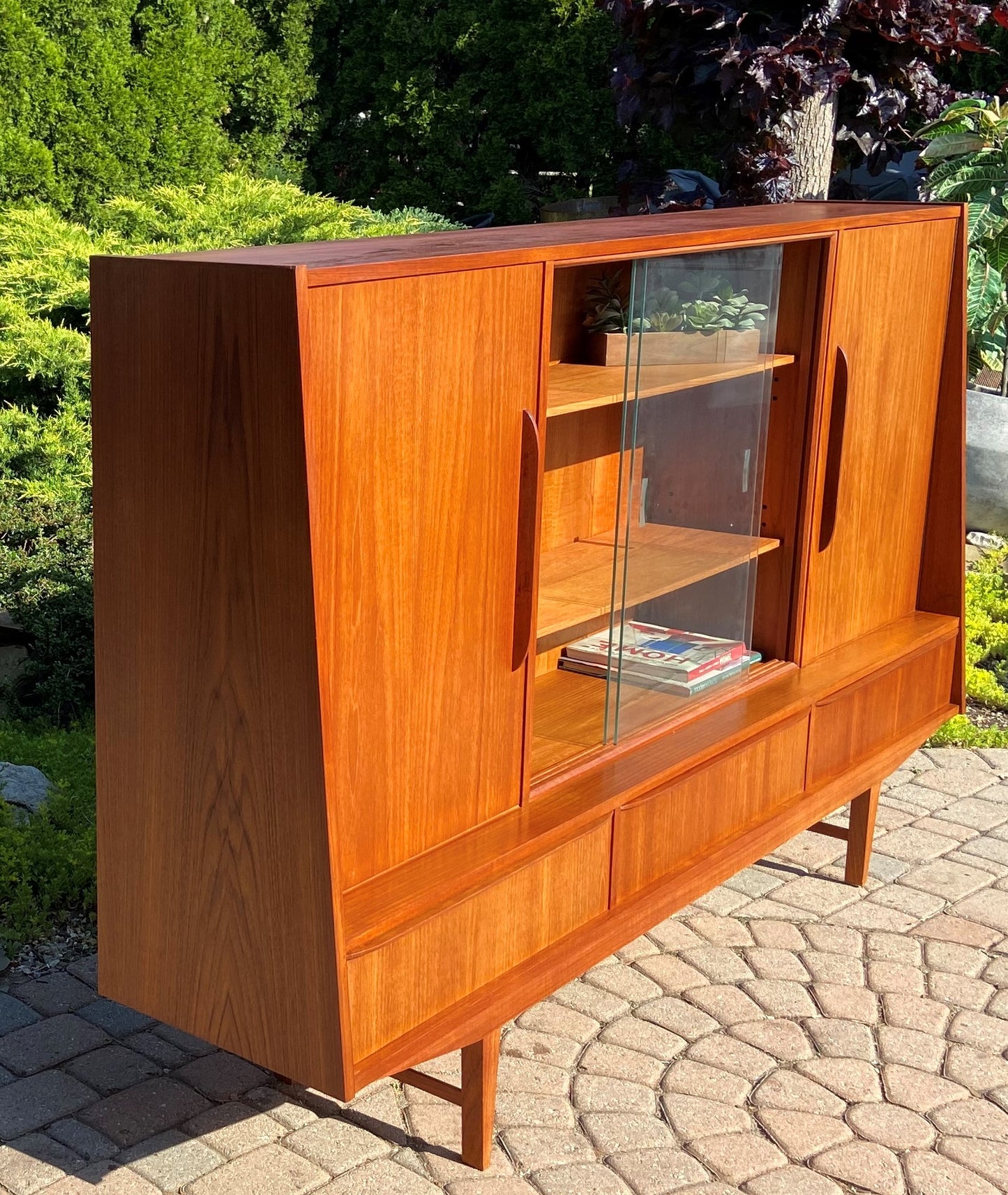 REFINISHED Danish Mid Century Modern Teak Highboard 76", narrow