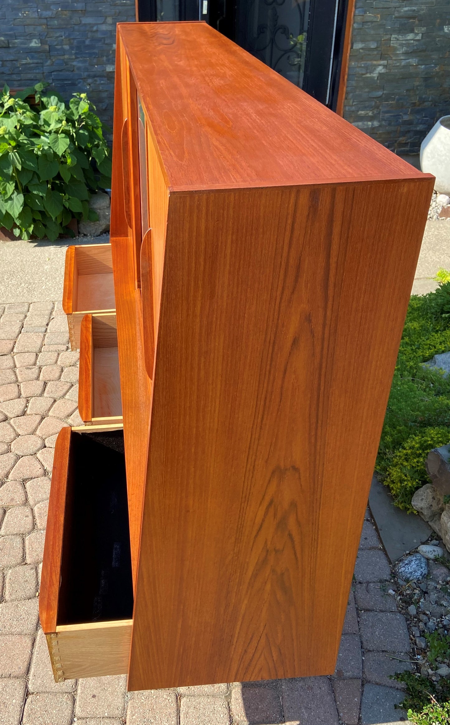 REFINISHED Danish Mid Century Modern Teak Highboard 76", narrow