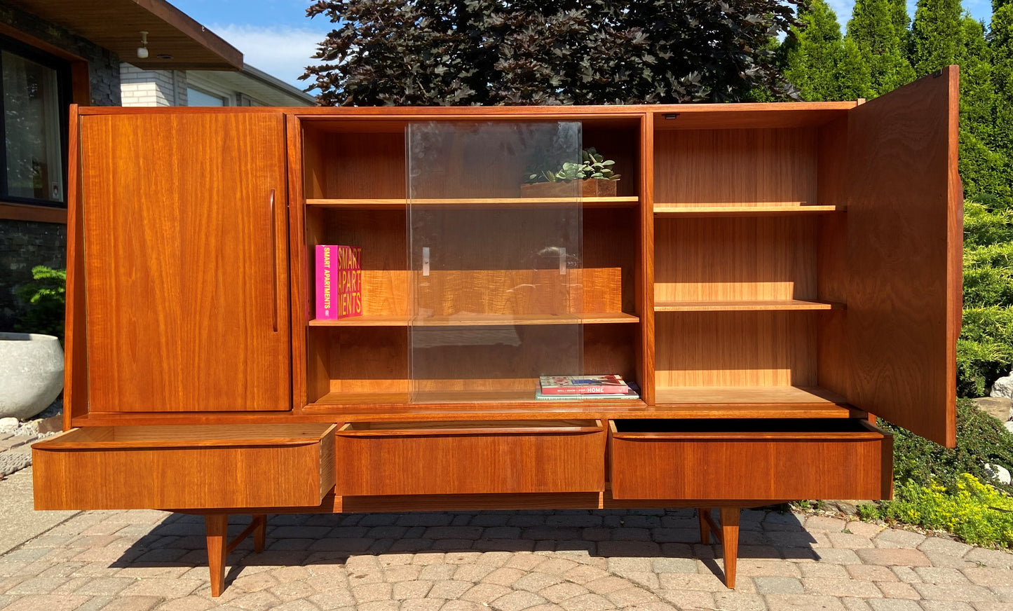 REFINISHED Danish Mid Century Modern Teak Highboard 76", narrow
