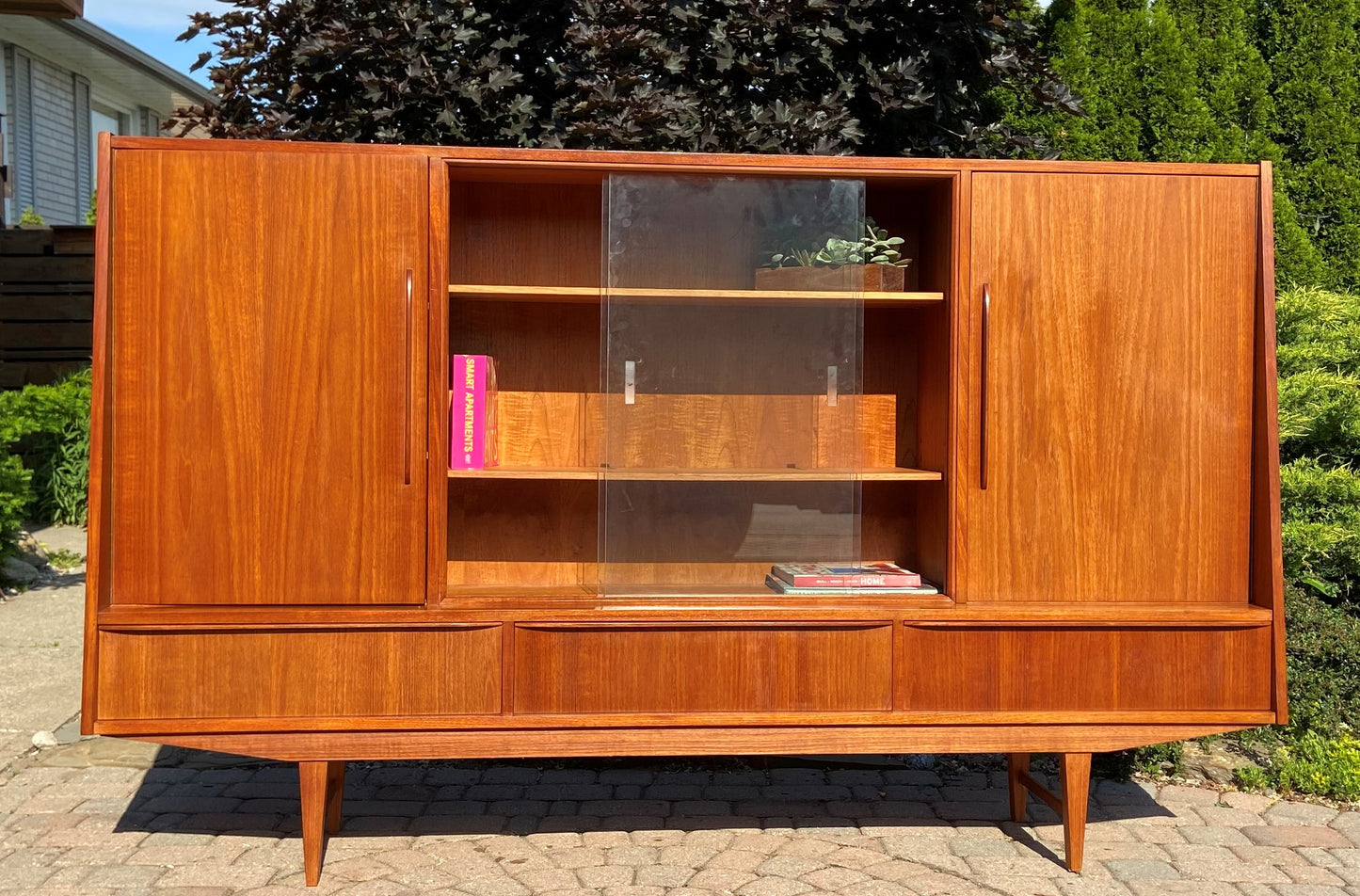 REFINISHED Danish Mid Century Modern Teak Highboard 76", narrow