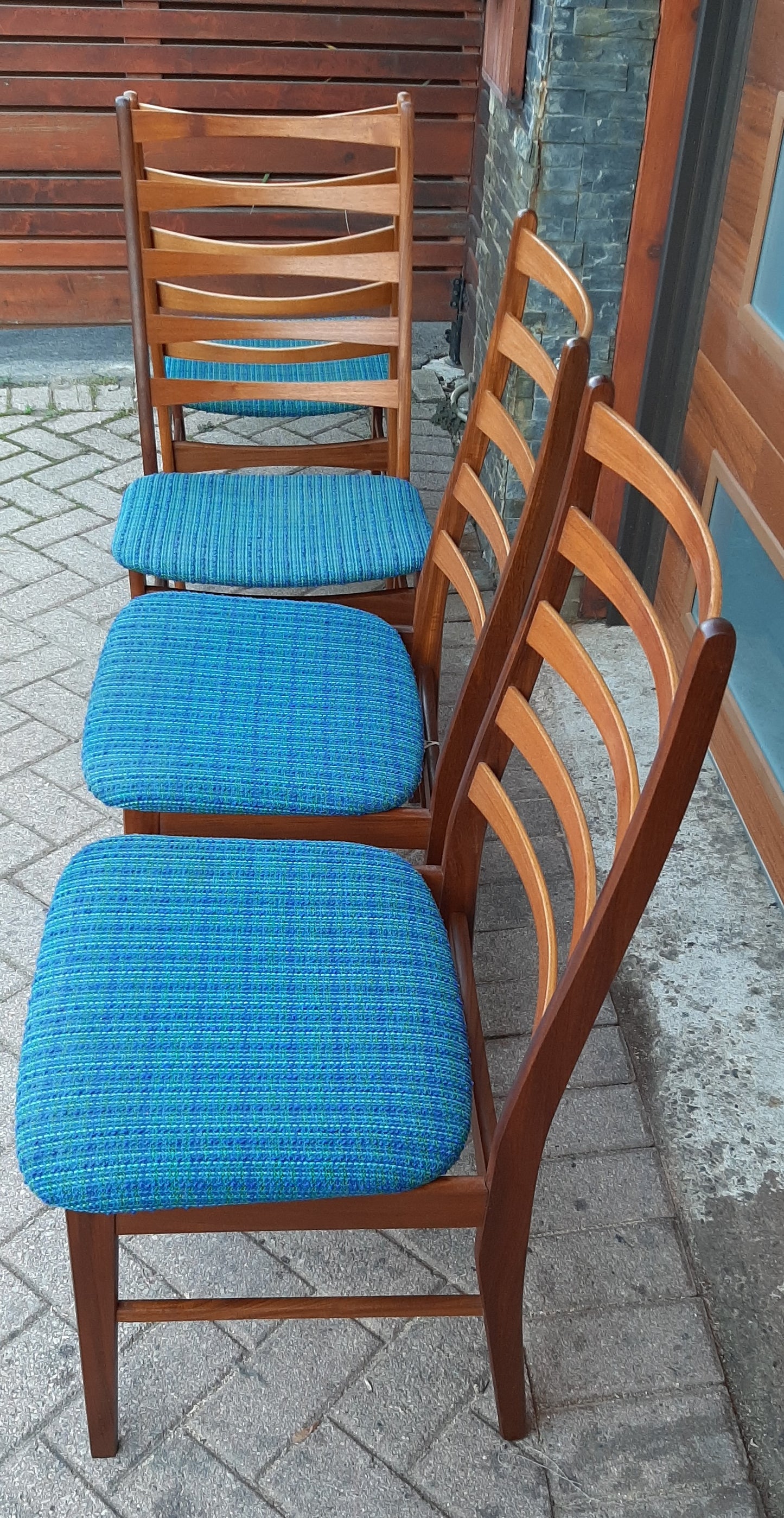 4 RESTORED Danish Mid Century Modern Teak Ladder-Back Chairs