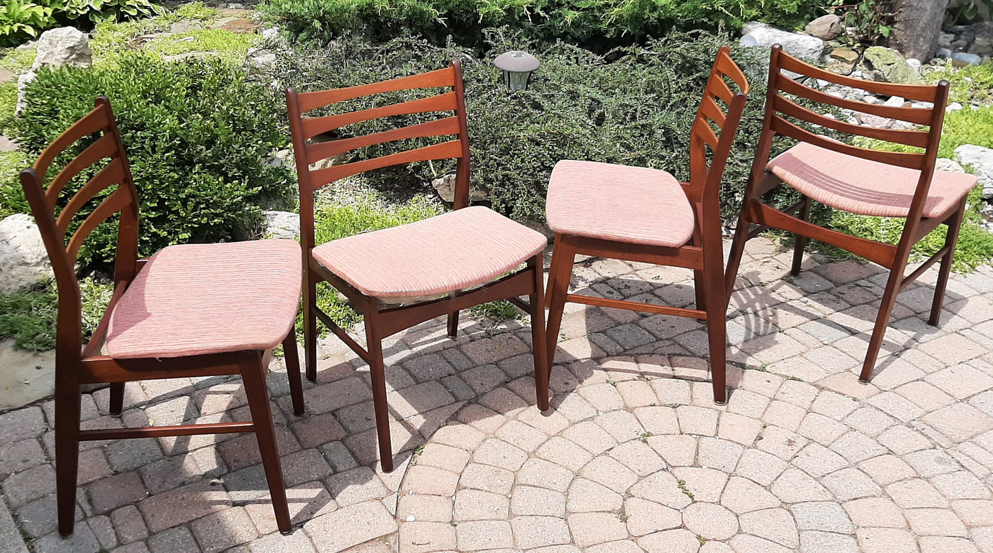 4 REFINISHED REUPHOLSTERED Danish Mid Century Modern Teak Chairs Ladder Back