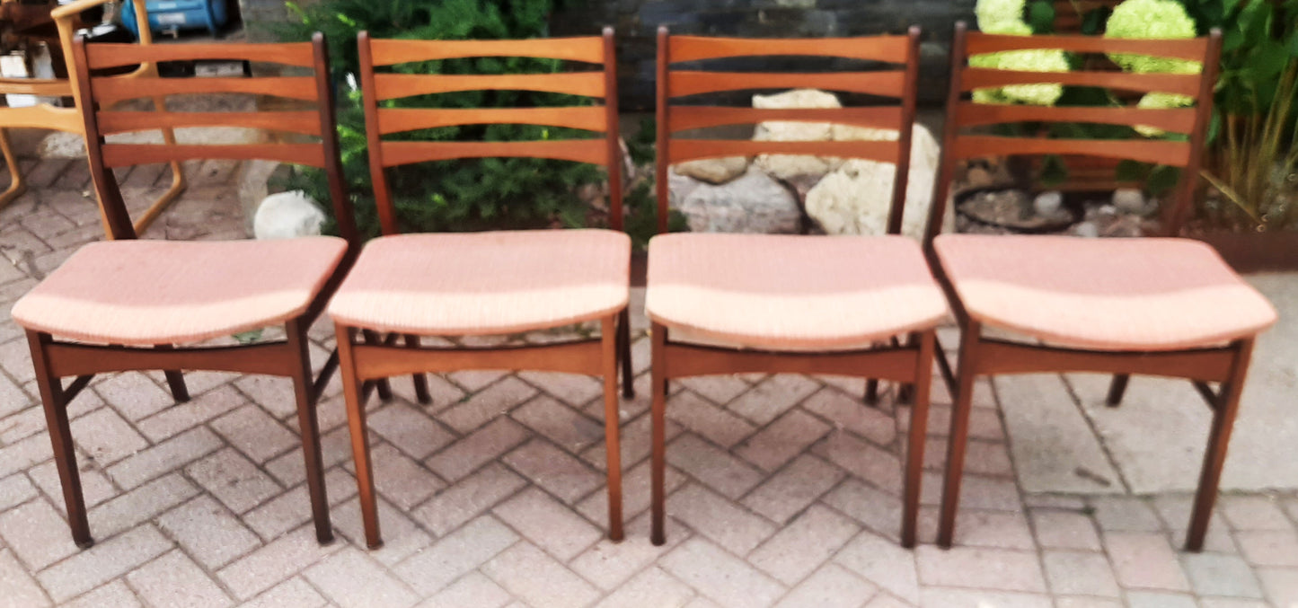 4 REFINISHED REUPHOLSTERED Danish Mid Century Modern Teak Chairs Ladder Back