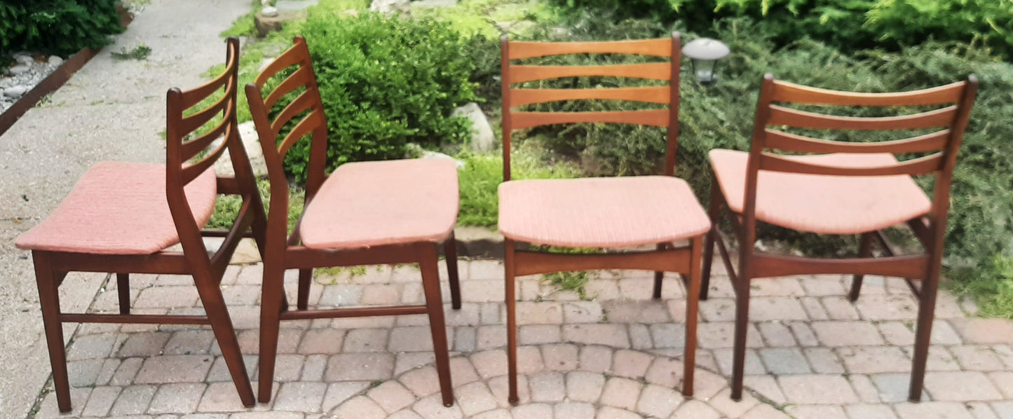 4 REFINISHED REUPHOLSTERED Danish Mid Century Modern Teak Chairs Ladder Back