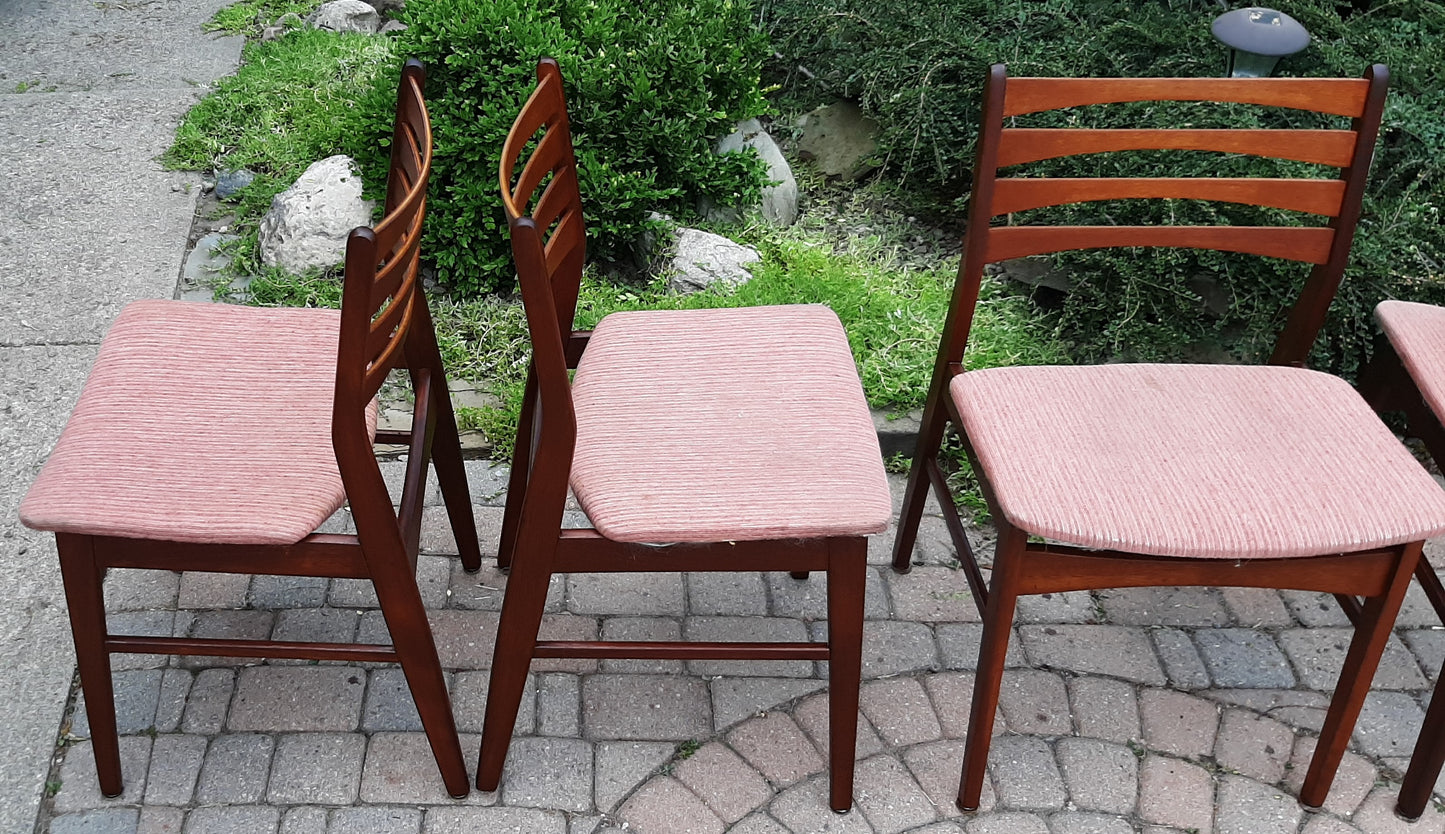 4 REFINISHED REUPHOLSTERED Danish Mid Century Modern Teak Chairs Ladder Back