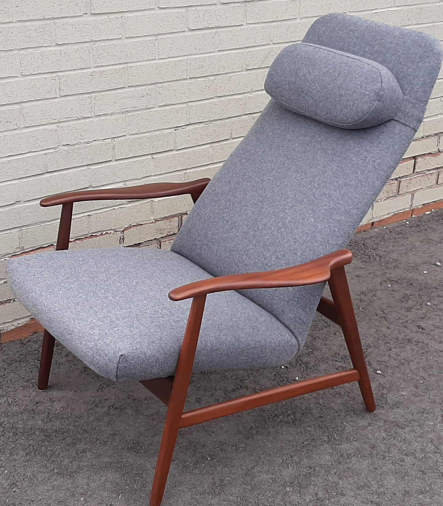 Will be REFINISHED & REUPHOLSTERED Danish MCM Teak Lounge Chair Recliner by Arne Vodder and Anton Borg