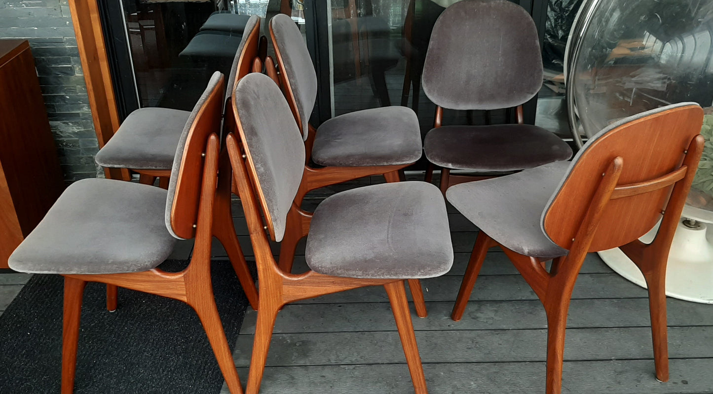 6 REFINISHED Danish MCM Teak Shield Back Chairs by Arne Hovmand-Olsen