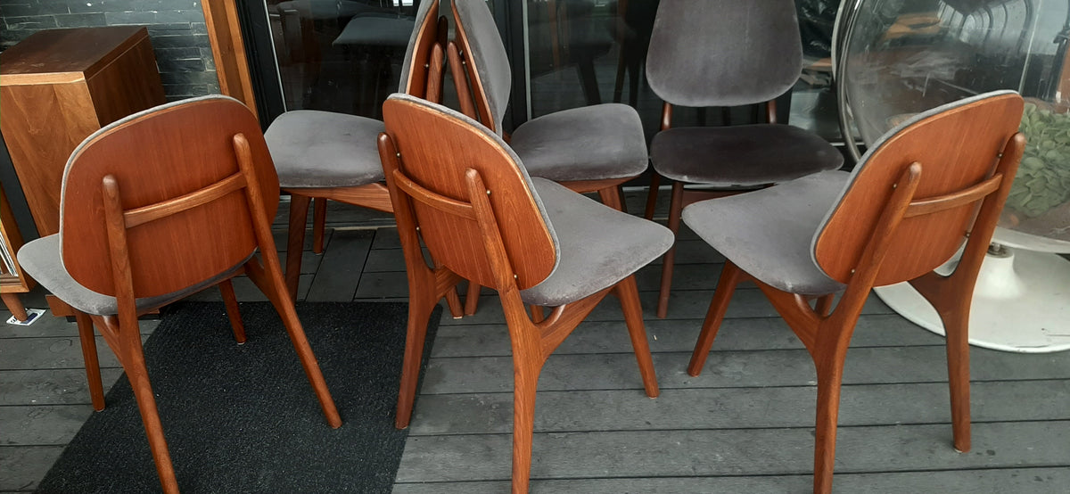 6 REFINISHED Danish MCM Teak Shield Back Chairs by Arne Hovmand-Olsen