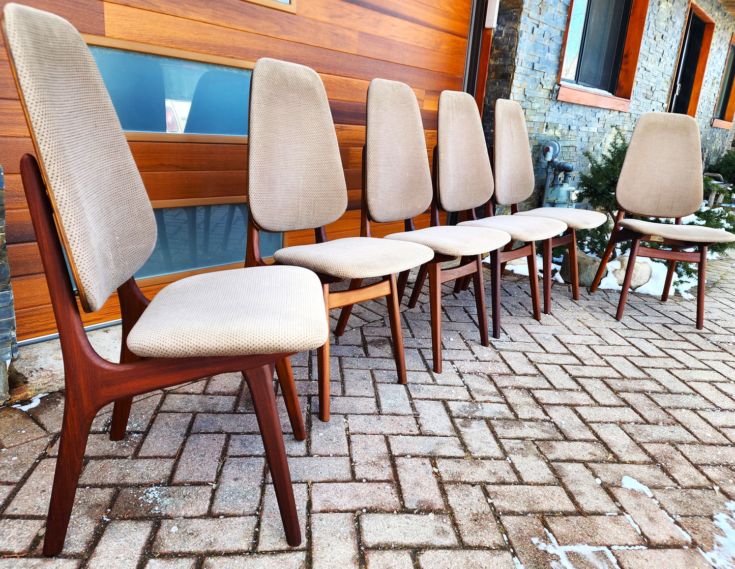 6 REFINISHED Danish MCM Teak Shield Back Chairs by Arne Hovmand-Olsen