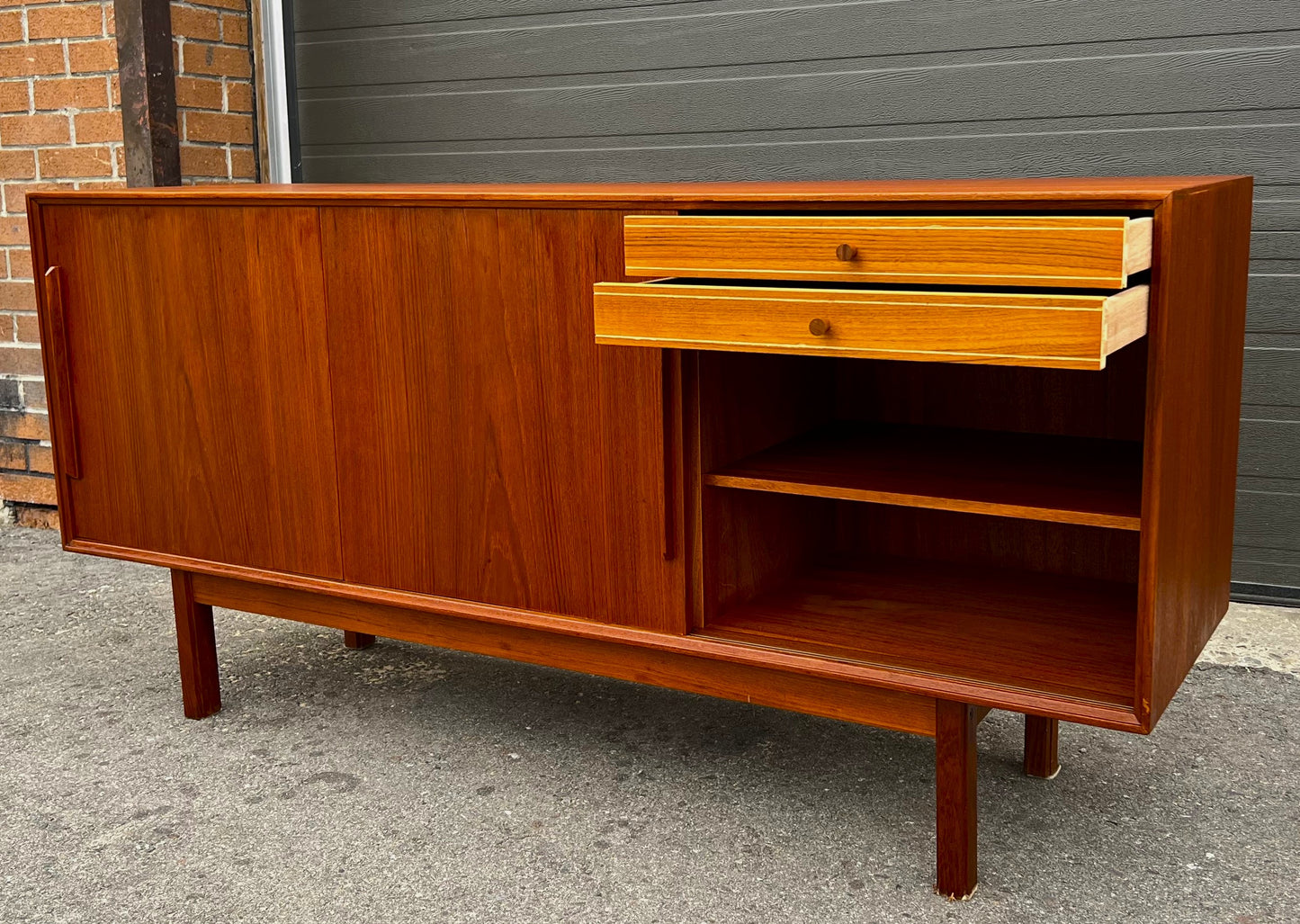 REFINISHED Danish Mid Century Modern Teak Credenza by Kofod Larsen, 60.25"