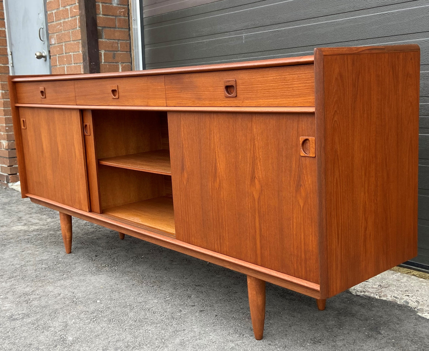 REFINISHED Danish MCM Teak Sideboard Credenza 78.5", Perfect