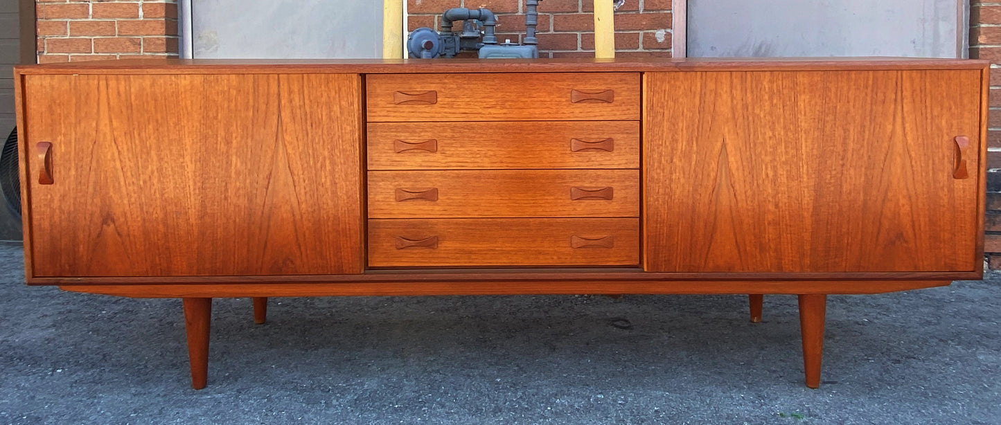 REFINISHED Danish Mid Century Modern Teak Sideboard by Clausen & Son, 82"