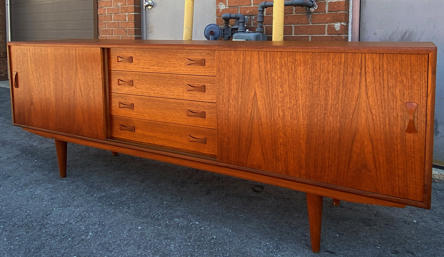 REFINISHED Danish Mid Century Modern Teak Sideboard by Clausen & Son, 82"