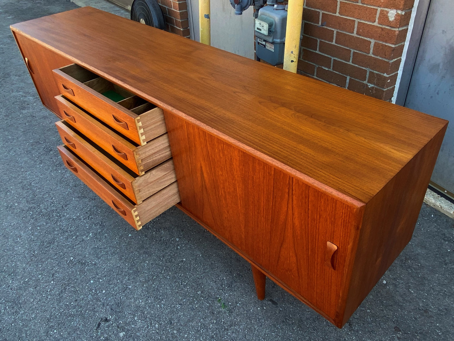 REFINISHED Danish Mid Century Modern Teak Sideboard by Clausen & Son, 82"