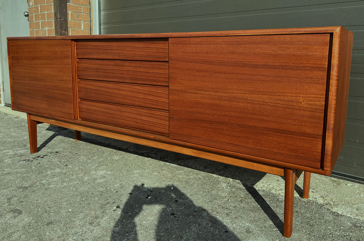 REFINISHED Danish Mid Century Modern Teak Sideboard w Finished Back 79"