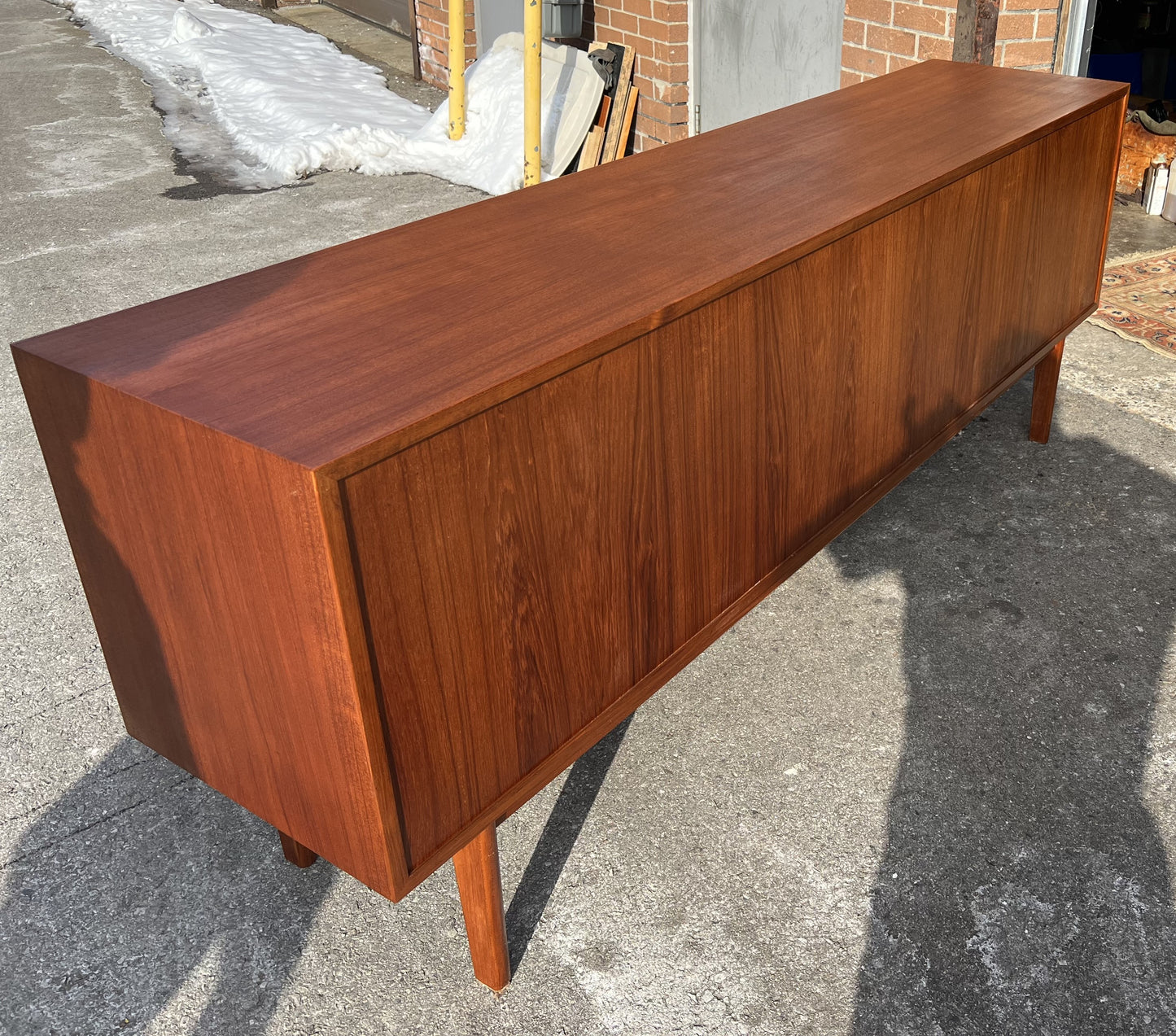 REFINISHED Danish Mid Century Modern Teak Sideboard w Finished Back 79"