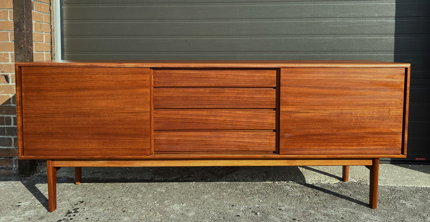 REFINISHED Danish Mid Century Modern Teak Sideboard w Finished Back 79"