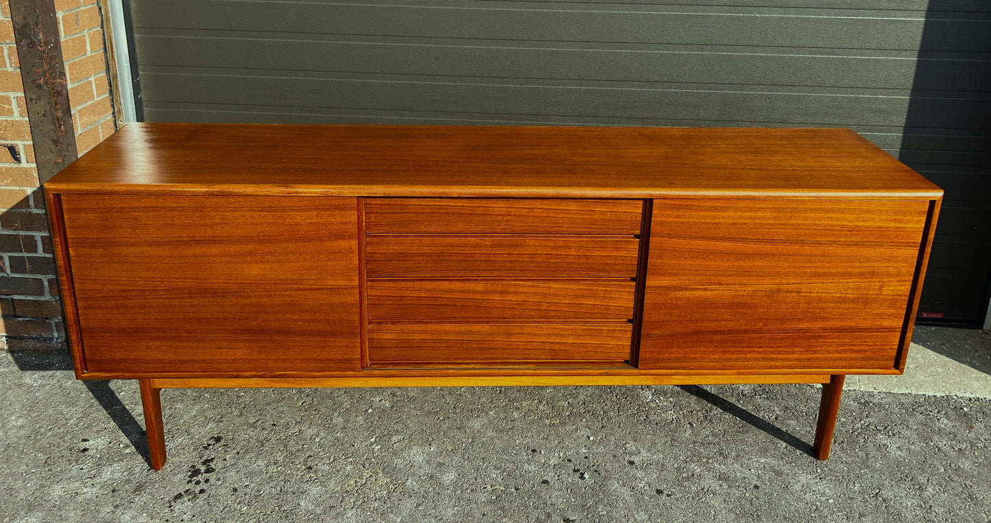 REFINISHED Danish Mid Century Modern Teak Sideboard w Finished Back 79"