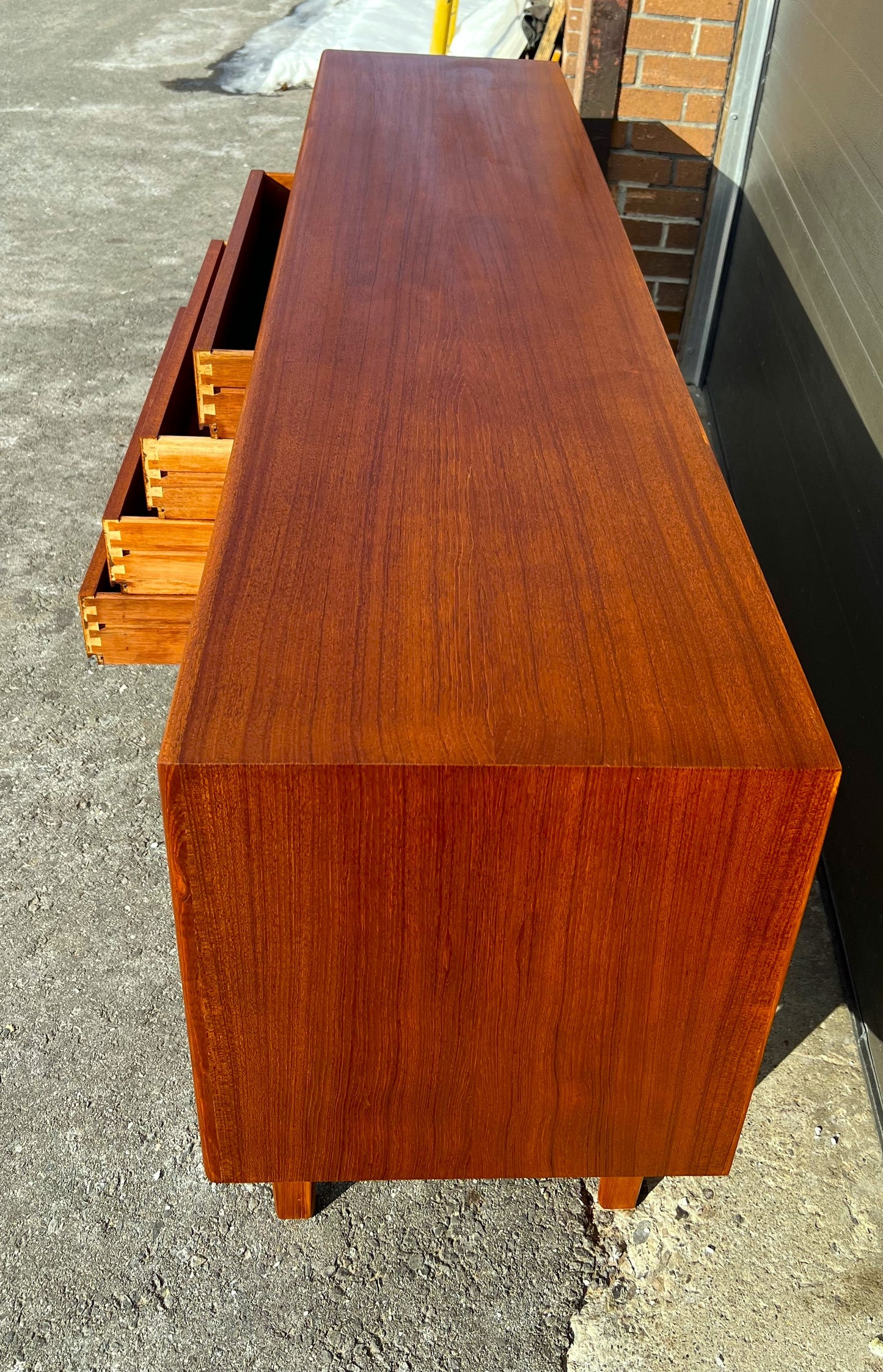 REFINISHED Danish Mid Century Modern Teak Sideboard w Finished Back 79"