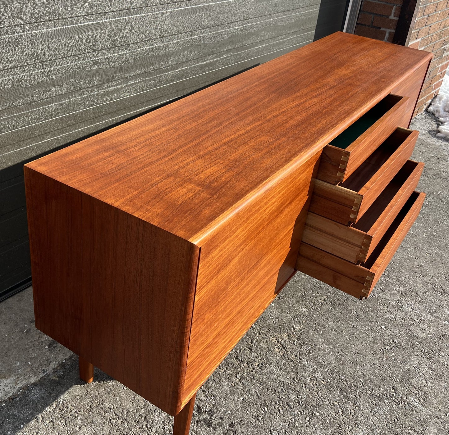 REFINISHED Danish Mid Century Modern Teak Sideboard w Finished Back 79"