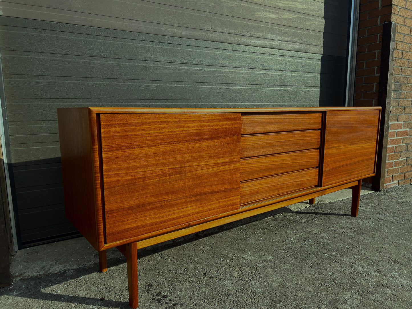 REFINISHED Danish Mid Century Modern Teak Sideboard w Finished Back 79"