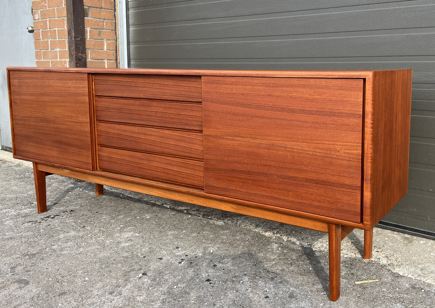 REFINISHED Danish Mid Century Modern Teak Sideboard w Finished Back 79"