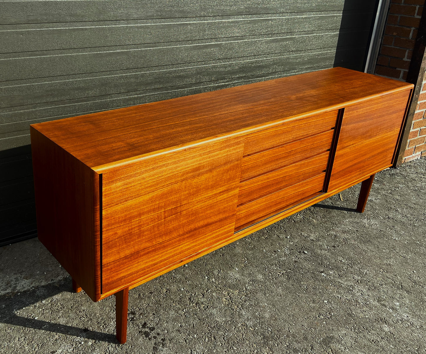 REFINISHED Danish Mid Century Modern Teak Sideboard w Finished Back 79"