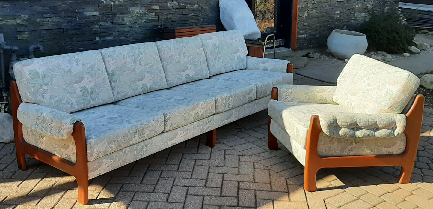 REFINISHED REUPHOLSTERED Danish MCM Teak Sofa 4-Seater and Armchair, Perfect