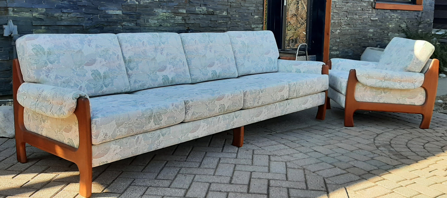 REFINISHED REUPHOLSTERED Danish MCM Teak Sofa 4-Seater and Armchair, Perfect