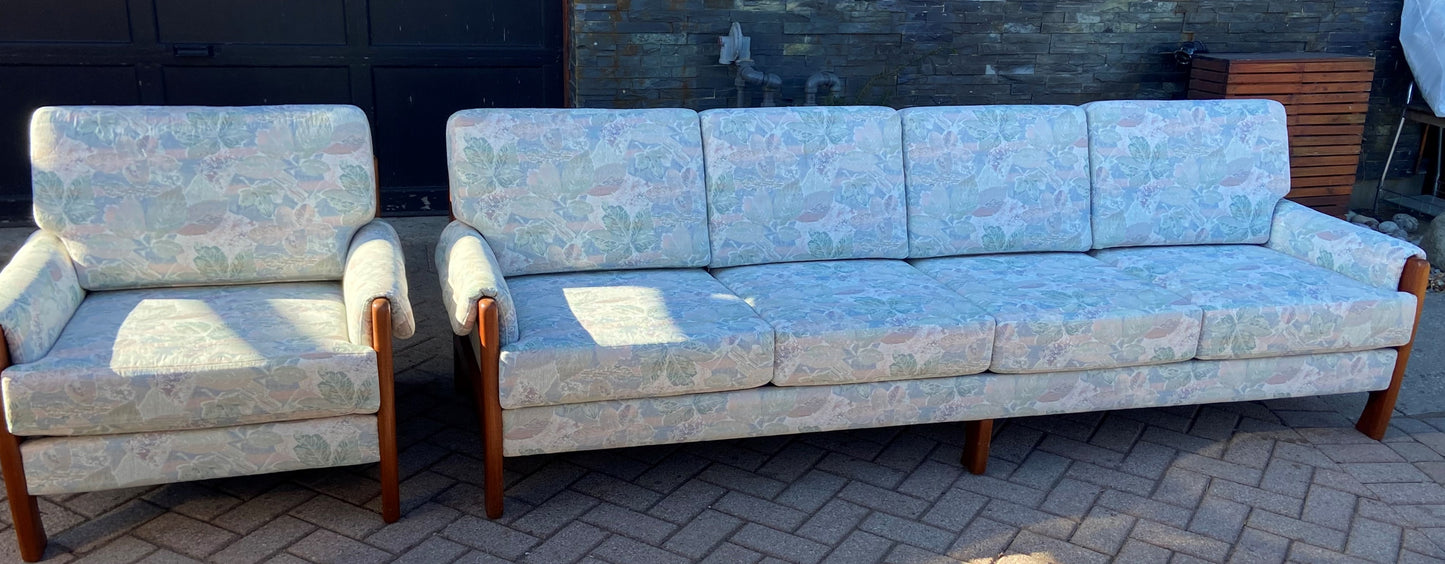 REFINISHED REUPHOLSTERED Danish MCM Teak Sofa 4-Seater and Armchair, Perfect