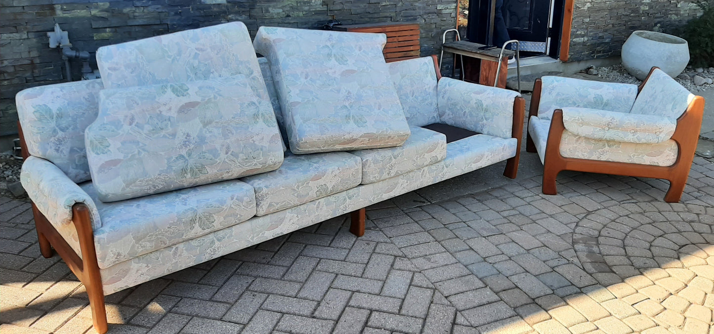 REFINISHED REUPHOLSTERED Danish MCM Teak Sofa 4-Seater and Armchair, Perfect