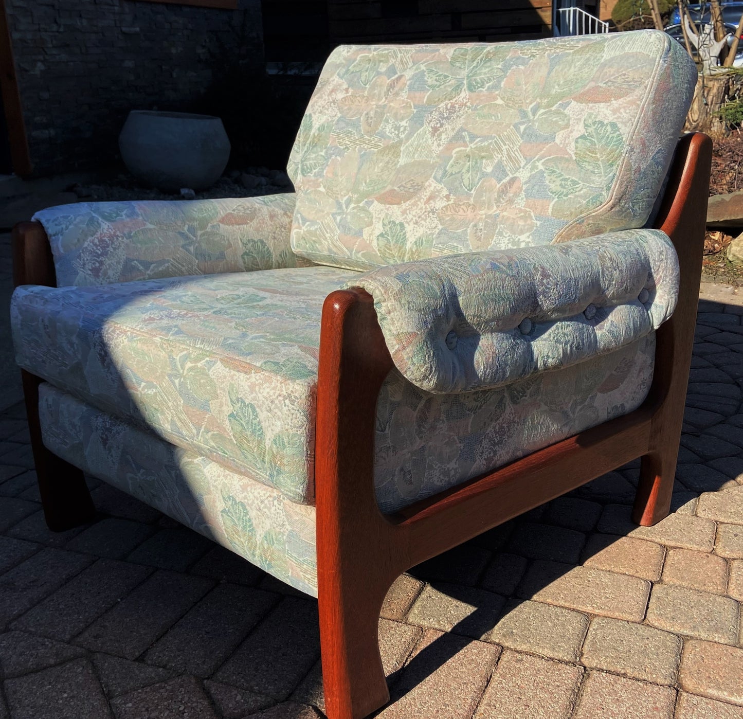 REFINISHED REUPHOLSTERED Danish MCM Teak Sofa 4-Seater and Armchair, Perfect