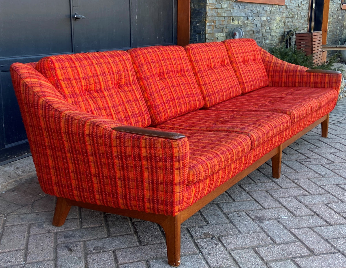REFINISHED Danish MCM Teak Sofa 4-Seater and Lounge Chair in orange wool fabric