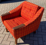 REFINISHED Danish MCM Teak Sofa 4-Seater and Lounge Chair in orange wool fabric 3
