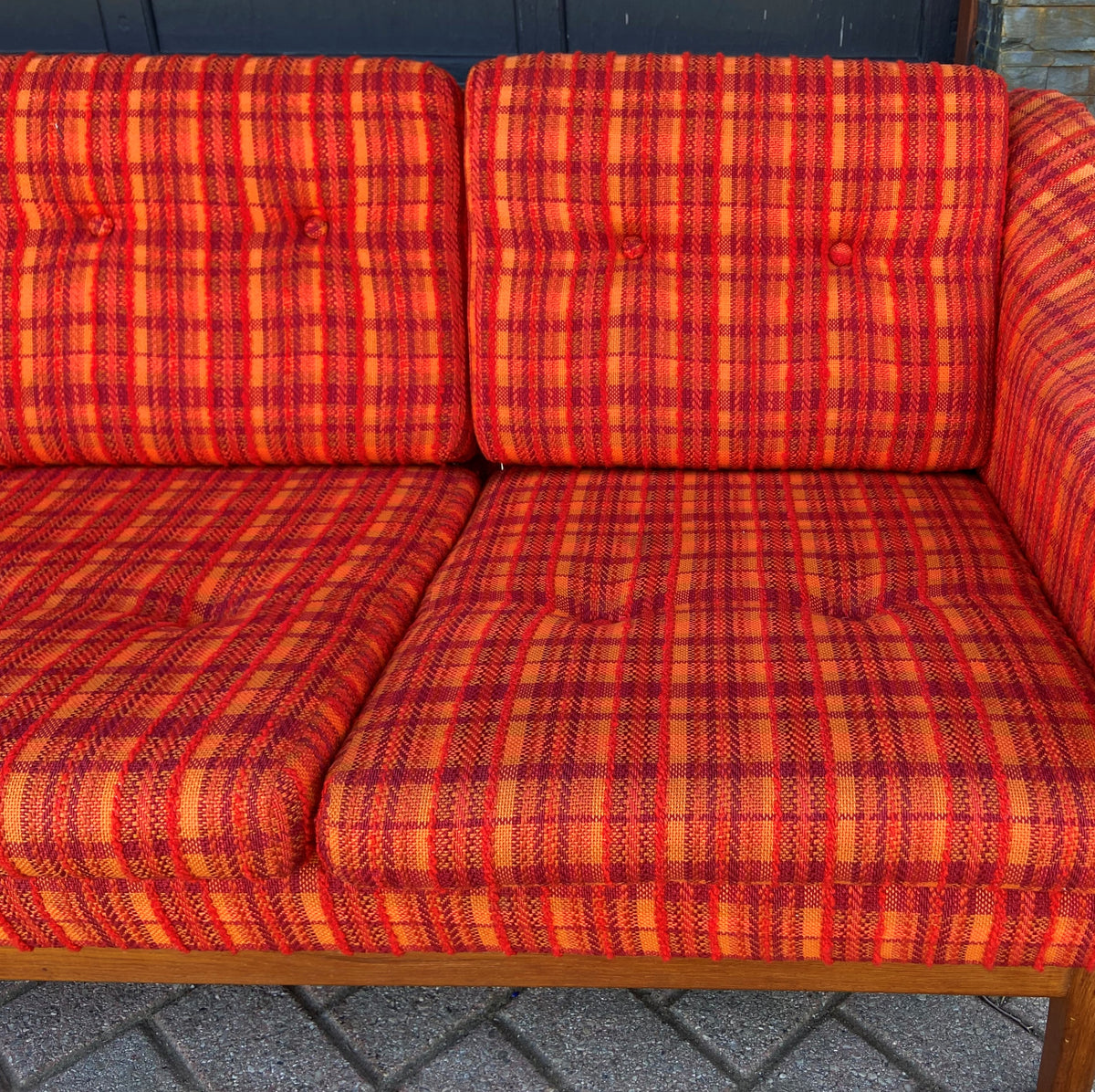 REFINISHED Danish MCM Teak Sofa 4-Seater and Lounge Chair in orange wool fabric