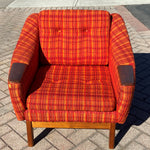 REFINISHED Danish MCM Teak Sofa 4-Seater and Lounge Chair in orange wool fabric 6