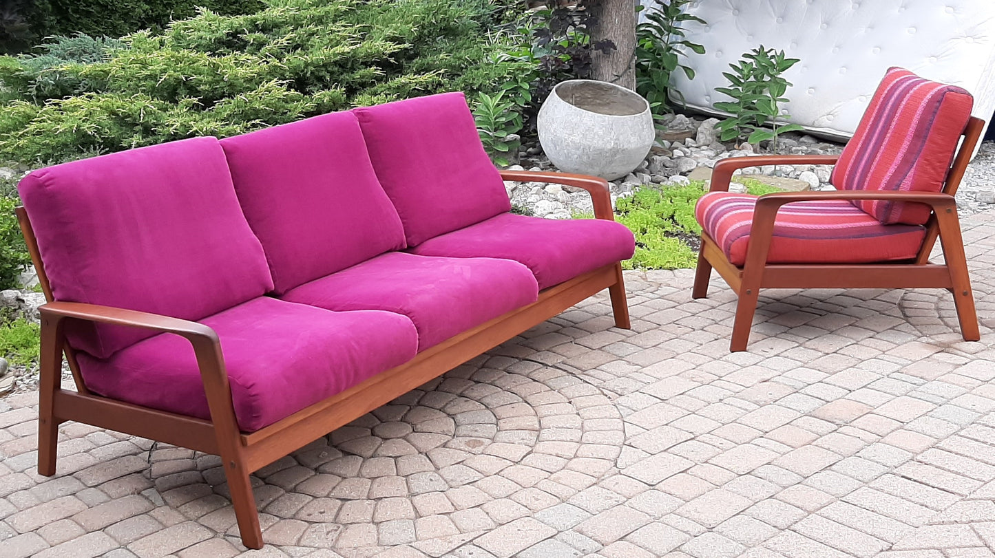 REFINISHED Danish MCM Teak 3-Seater Sofa & Lounge chair - PERFECT