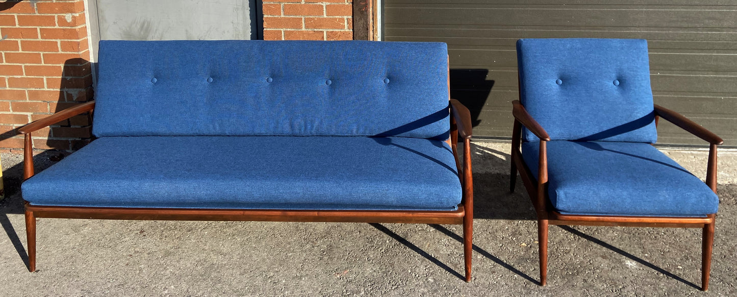 REFINISHED Danish MCM 3-Seater Sofa & Lounge Chair, w NEW CUSHIONS in navy Maharam