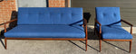 REFINISHED Danish MCM 3-Seater Sofa & Lounge Chair, w NEW CUSHIONS in navy Maharam 3