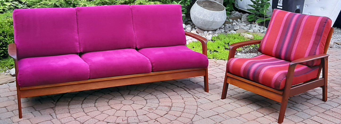 REFINISHED Danish MCM Teak 3-Seater Sofa & Lounge chair - PERFECT