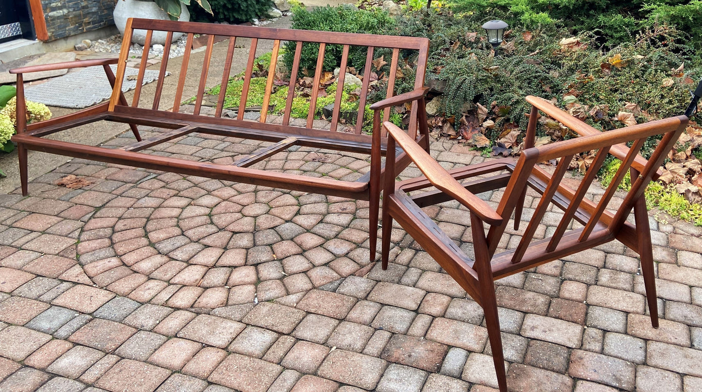 REFINISHED Danish MCM 3-Seater Sofa & Lounge Chair, w NEW CUSHIONS in navy Maharam