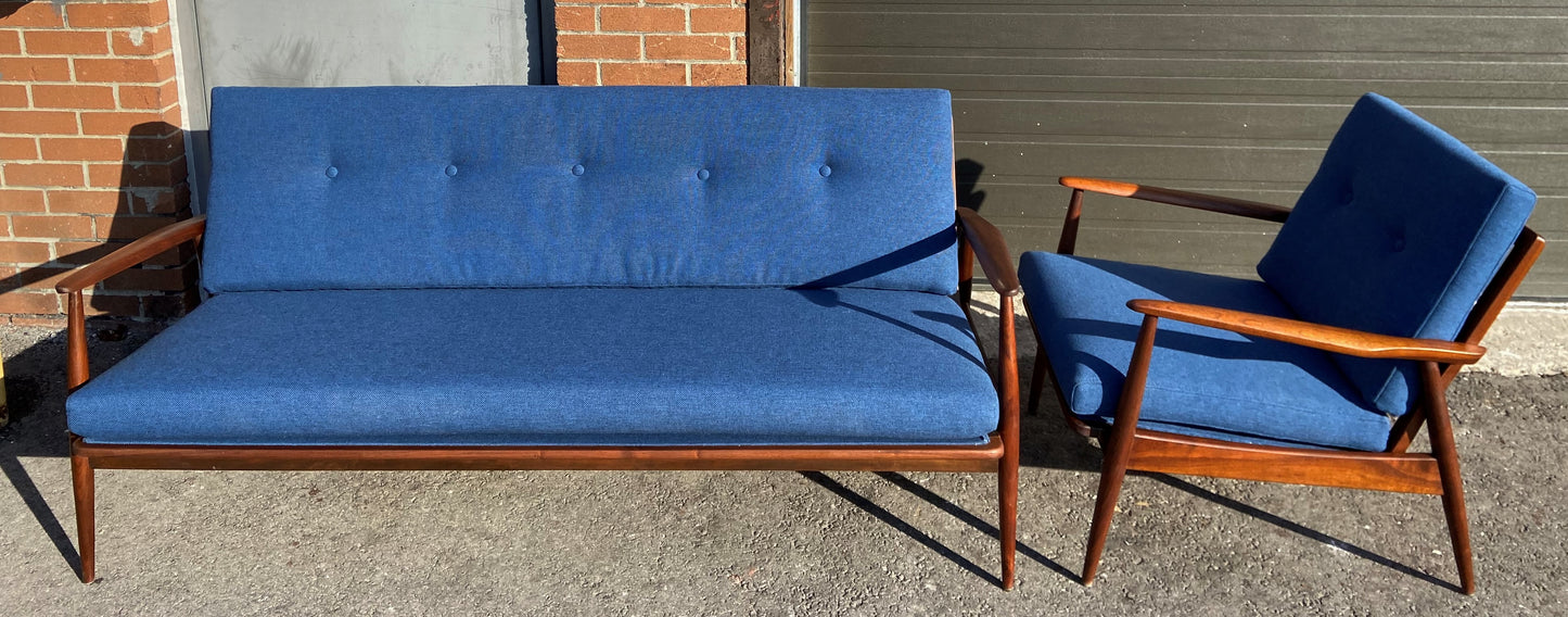 REFINISHED Danish MCM 3-Seater Sofa & Lounge Chair, w NEW CUSHIONS in navy Maharam