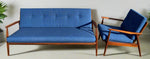 REFINISHED Danish MCM 3-Seater Sofa & Lounge Chair, w NEW CUSHIONS in navy Maharam 1