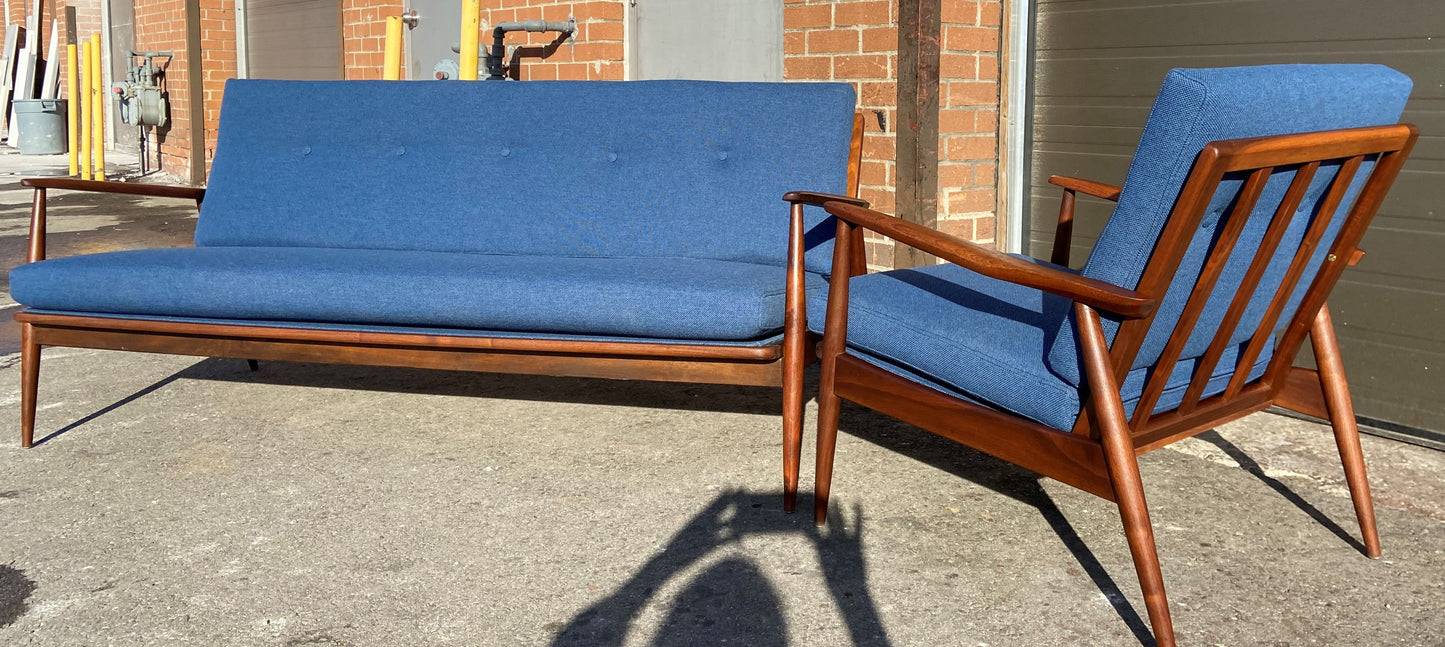 REFINISHED Danish MCM 3-Seater Sofa & Lounge Chair, w NEW CUSHIONS in navy Maharam