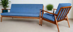REFINISHED Danish MCM 3-Seater Sofa & Lounge Chair, w NEW CUSHIONS in navy Maharam 2